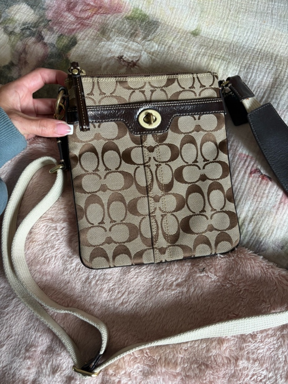 Coach Beige Brown Signature Canvas Crossbody Bag